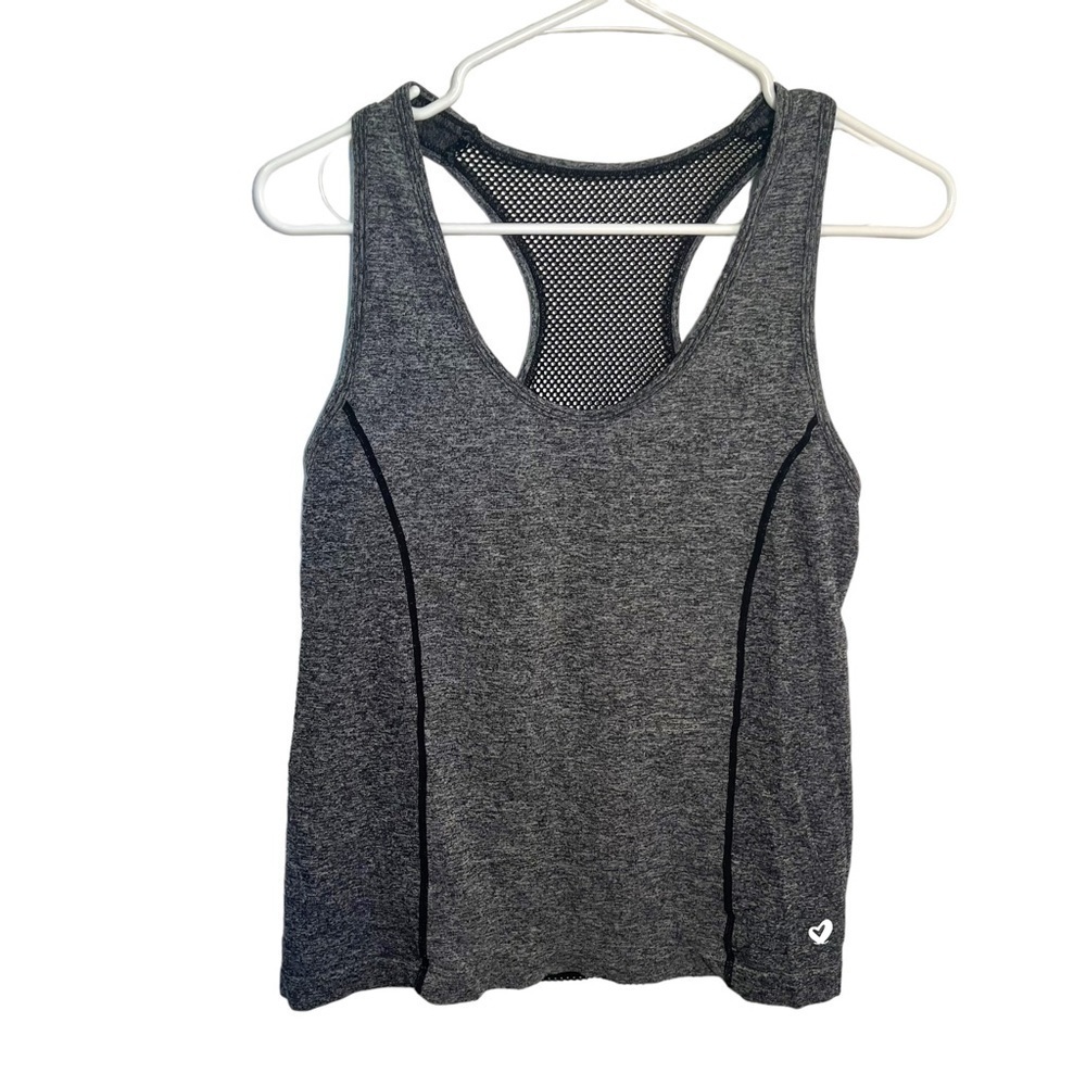 Shoactive Women's Size Small Racerback Tank Top Marled Gray Black Mesh Stretch